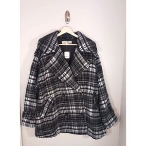 Free People Wool Oversized Slouchy Plaid Peacoat Size L NWT
